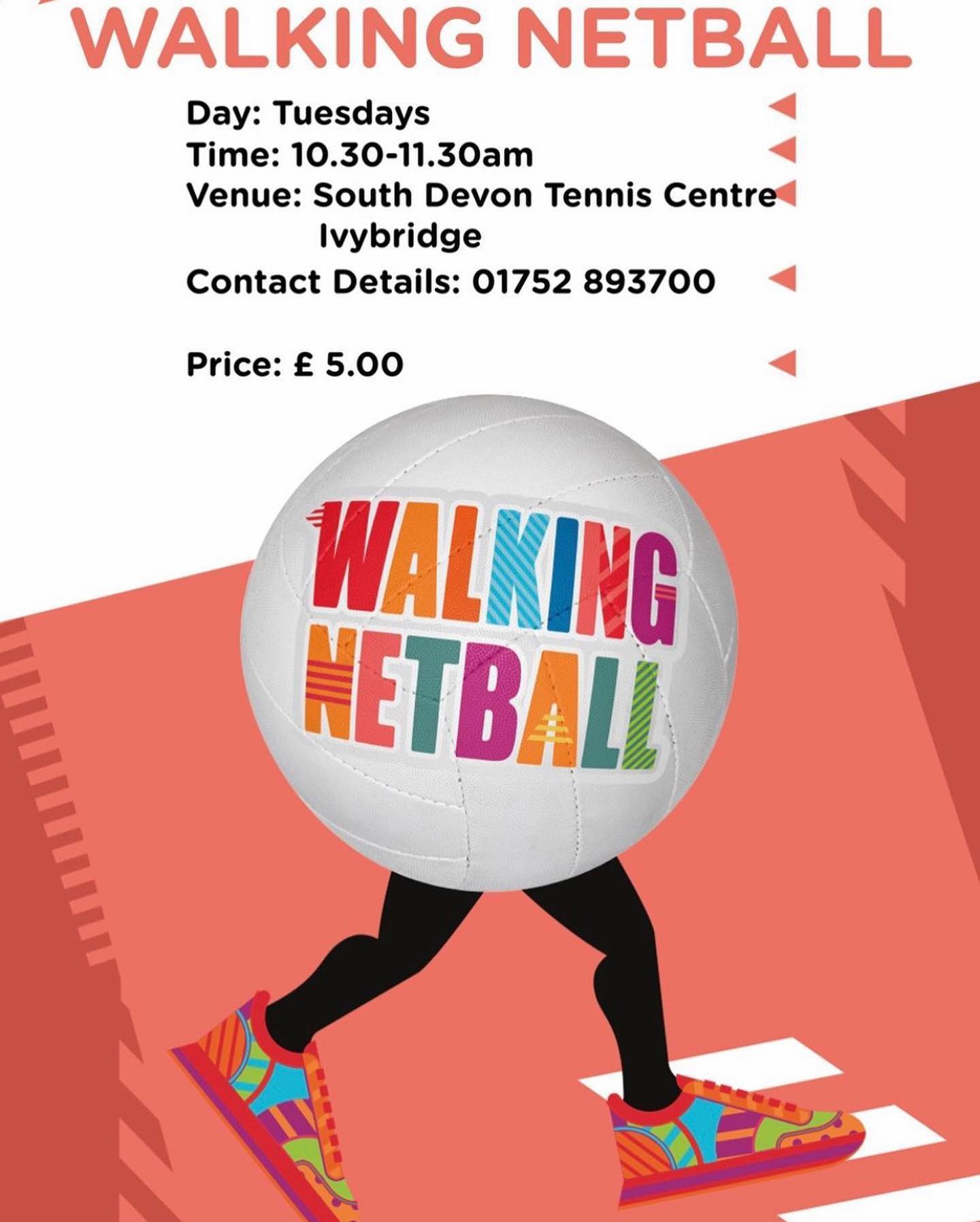 🏐 Walking Netball! 🏐 

Come along for an hour of walking netball with us 😄

🏐Anyone can play regardless of your fitness level or your age! 

🏐You don’t need to have any previous experience with playing netball. 

🏐 Fantastic exercise, a lot of laughs and a great way to meet new people! 

#netball #southdevon #walkingnetball #netballengland